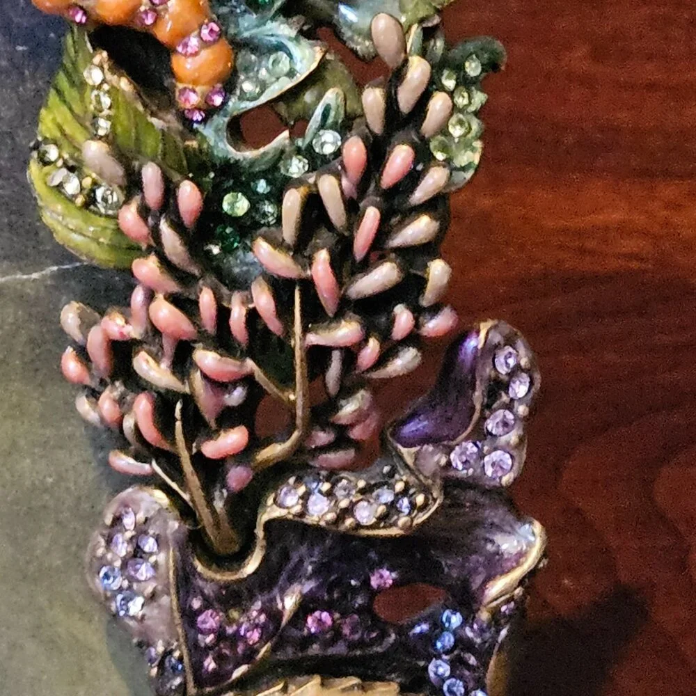 RARE JAY STRONGWATER SPRING SUMMER FLOWER LEAF CRYSTAL ENAMEL SQUARE FRAME